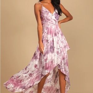 Lulus An Enchanting Dream Purple Multi Print High-Low Maxi Dress Medium